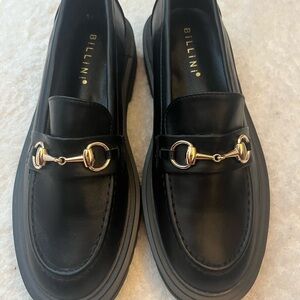 Black Loafers with Gold Accent